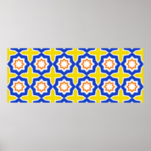 Antiek portugese tegels. Blauw en geel Azulejos Poster