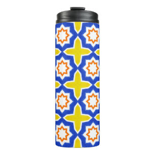 Antiek portugese tegels. Blauw en geel Azulejos Thermosbeker
