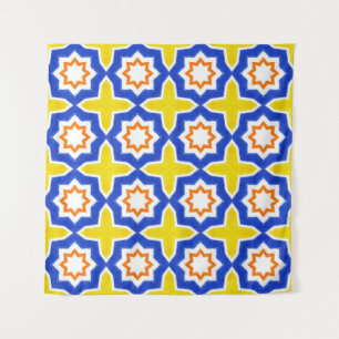 Antiek portugese tegels. Blauw en geel Azulejos Wandkleed