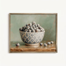 Antiek Poster van Blauwe Bosbessen Kom