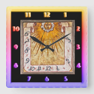 Antiek prehistorische zonnewijzer met A-gezicht op Vierkante Klok