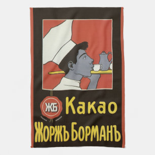 Antiek productlabel, Russische hete chocolademelk Theedoek