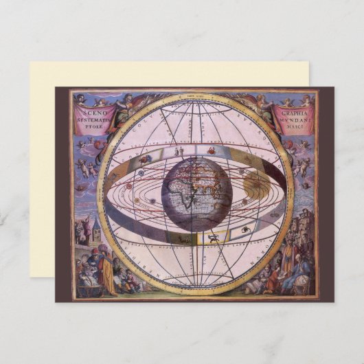 Antiek Ptolemaic Solar System, Andreas Cellarius (Voorkant / Achterkant)