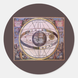 Antiek Ptolemaic Solar System, Andreas Cellarius Ronde Sticker