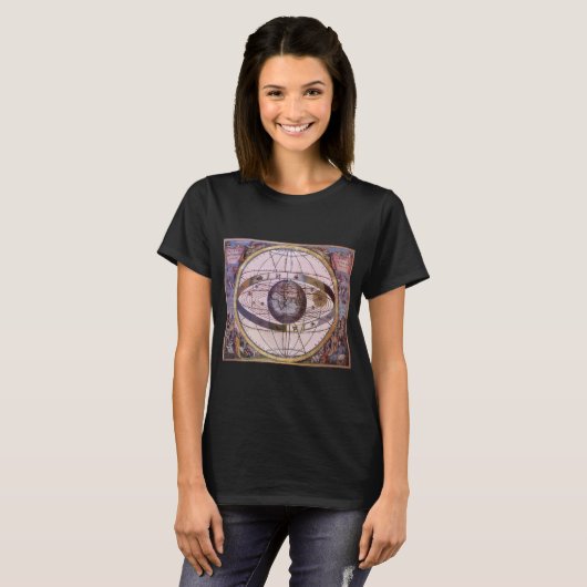 Antiek Ptolemaic Solar System, Andreas Cellarius T-shirt (Voorkant volledig)