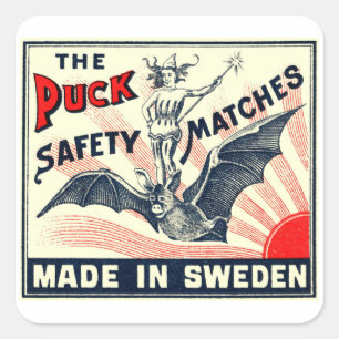 Antiek Puck Riding Bat Swedish Matchbox Label