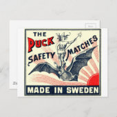 Antiek Puck Riding Bat Swedish Matchbox Label Briefkaart (Voorkant / Achterkant)