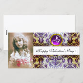 ANTIEK PURPEREN DAMAST Amethist Monogram wit Feestdagenkaart (Voorkant / Achterkant)