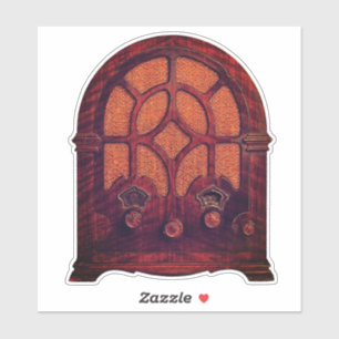 Antiek radiohout elegant art deco kathedraal sticker