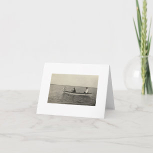 Antiek Real Photo Old Friends Boating Notitiekaartje
