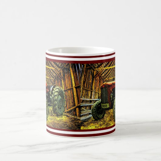 Antiek Red Tractor Rustic Barn Coffee Mok (Center)