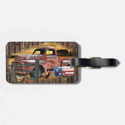 Antiek Red Truck Red Truck Boerderij Truck Bagagelabel (Achterkant horizontaal)