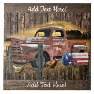 Antiek Red Truck  Red Truck Boerderij Truck Tegeltje