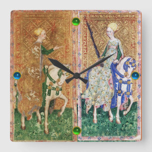 ANTIEK RENAISSANCE TAROT/LADY VAN MUNTEN EN KLEURE VIERKANTE KLOK