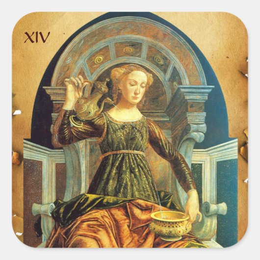 ANTIEK RENAISSANCE TAROTS 14 TEMPERANCE Parchment Vierkante Sticker (Voorkant)