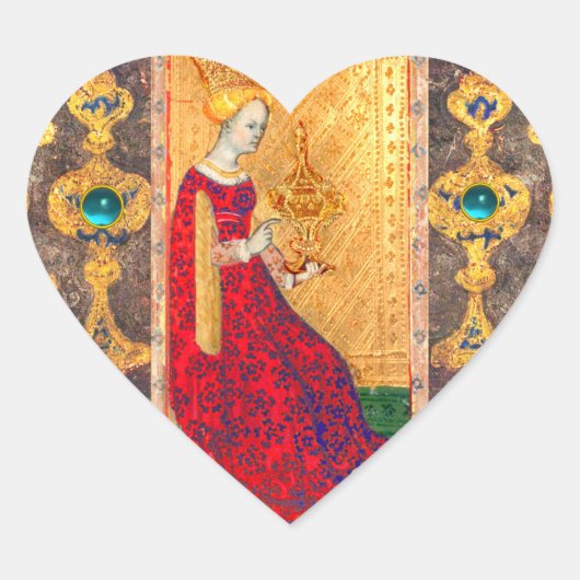 ANTIEK RENAISSANCE TAROTS / KONINGIN VAN CUPS HART STICKER (Voorkant)