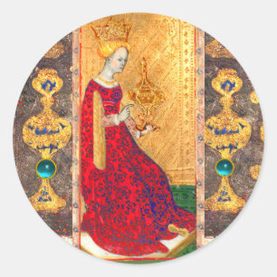 ANTIEK RENAISSANCE TAROTS / KONINGIN VAN CUPS RONDE STICKER