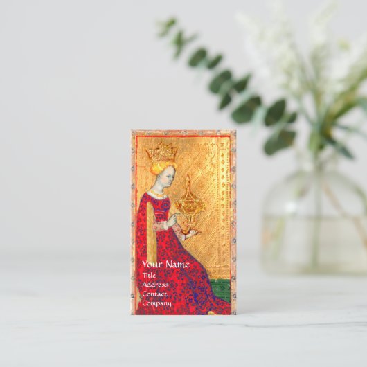 ANTIEK RENAISSANCE TAROTS / KONINGIN VAN CUPS VISITEKAARTJE (Staand voorkant)