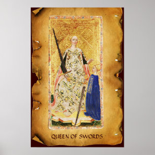 ANTIEK RENAISSANCE TAROTS / KONINGIN VAN SWORDS POSTER