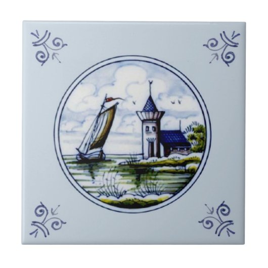 Antiek Repro Schilderachtig Delft Blue Multicolor  Tegeltje (Voorkant)