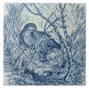 Antiek Repro Wedgwood Nesting Duck Blue Tegeltje