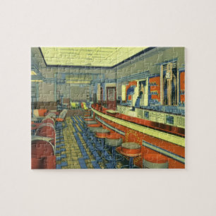 Antiek restaurant, retro wegrestaurant interieur legpuzzel