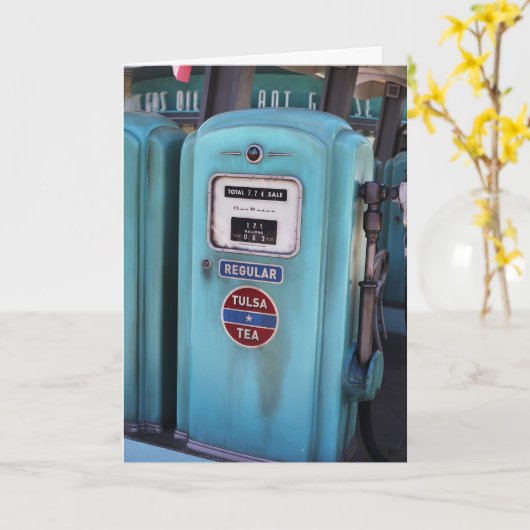 Antiek Retro Gasoline Pomp Dinken van uw kaart (Gele Bloem)