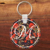 Antiek Rode Balsam-bloemen en -monogram Sleutelhanger (Voorkant)
