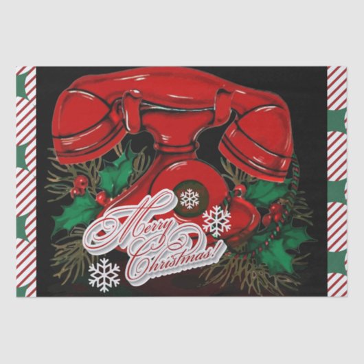 Antiek rode kerst telefoon cadeau tissuepapier (Voorkant)