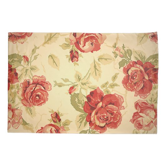 Antiek rode roos bloemig kussensloop (Achterkant-Links)