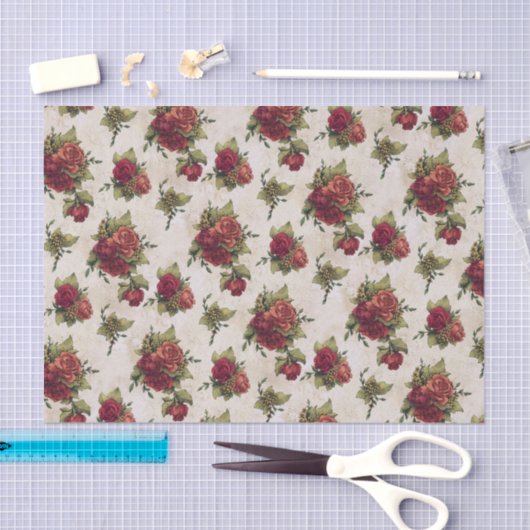 Antiek rode rozenbehangpapier tissuepapier (Craft)