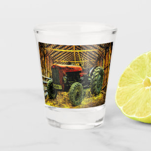 Antiek rode trekker bijtende schuur shot glas