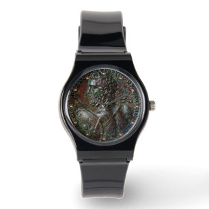 ANTIEK ROMAN BRONZE MEDALLION MET PINK GEMSTONES HORLOGE