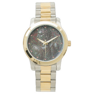 ANTIEK ROMAN BRONZE MEDALLION MET PINK GEMSTONES HORLOGE