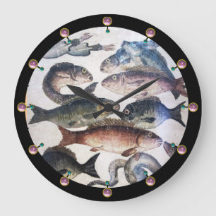 ANTIEK ROMAN MOSAICS, FISHES, OCEAN ZEE LIFE SCENE GROTE KLOK