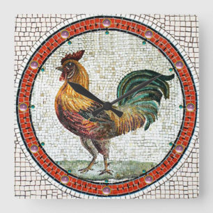 ANTIEK ROMAN MOSAICS / ROOSTER VIERKANTE KLOK