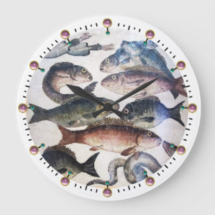 ANTIEK ROMAN MOSAICS, VISSEN, OCEAAN ZEE LIFE SCEN GROTE KLOK