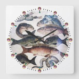 ANTIEK ROMAN MOZAÏEKEN, VISSEN, DE OCEAANSCÈNE VAN VIERKANTE KLOK