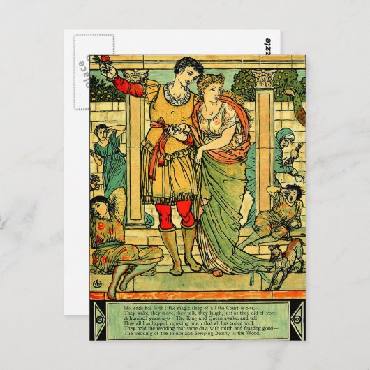 Antiek Romantic Walter Crane Sleeping Beauty Briefkaart (Voorkant / Achterkant)
