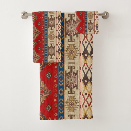 Antiek  Rood Blauw Kilim Turks Bad Handdoek (Insitu)