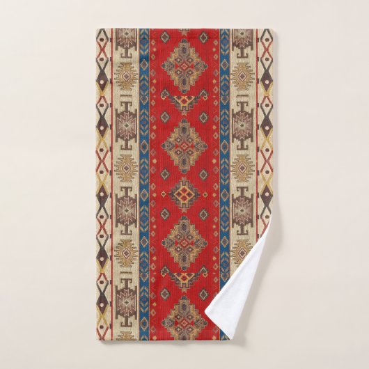 Antiek  Rood Blauw Kilim Turks Bad Handdoek (Handdoek)