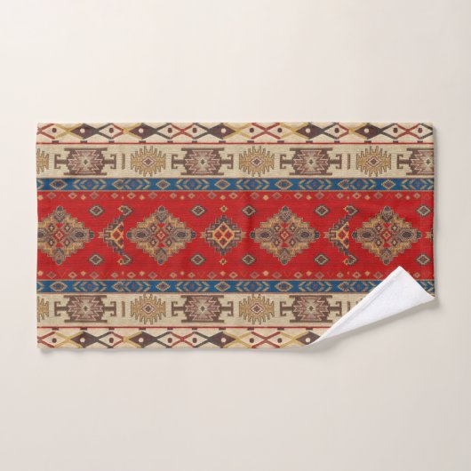 Antiek  Rood Blauw Kilim Turks Bad Handdoek (Handdoek)