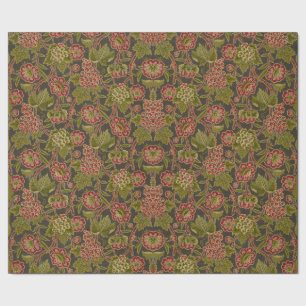 Antiek Rood Bloemmotief met Druiven Botanisch Patr Cadeaupapier