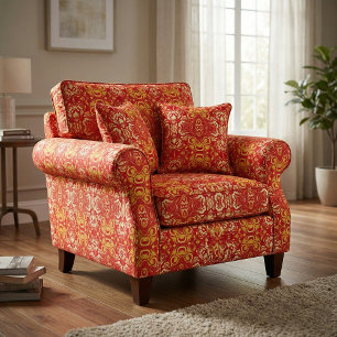  Antiek rood en geel decoratief patroon Stof