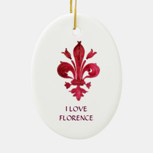ANTIEK ROOD FLEUR DE LIS IN WITTE Heraldische Bloe Keramisch Ornament