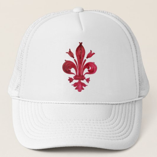 ANTIEK ROOD FLEUR DE LIS IN WITTE Heraldische Bloe Trucker Pet (Voorkant)