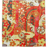 Antiek rood goud japans kimono bloembloem douchegordijn (Voorkant)