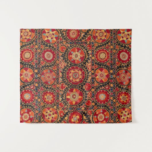 ANTIEK ROOD SINAASAPPEL WIT BLOEMIG OEZBEEKS BORDU WANDKLEED (Voorkant (horizontaal))