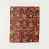 ANTIEK ROOD SINAASAPPEL WIT BLOEMIG OEZBEEKS BORDU WANDKLEED (Voorkant)