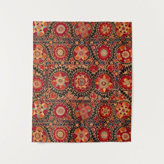 ANTIEK ROOD SINAASAPPEL WIT BLOEMIG OEZBEEKS BORDU WANDKLEED (Voorkant)